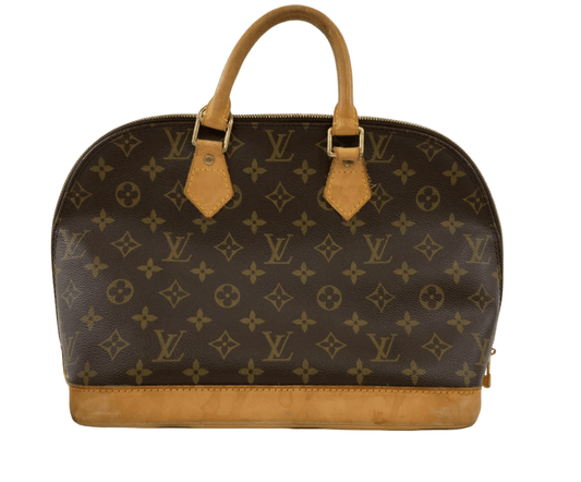 Louis Vuitton Alma MM Monogram Canvas vista frontale con manici in vachetta