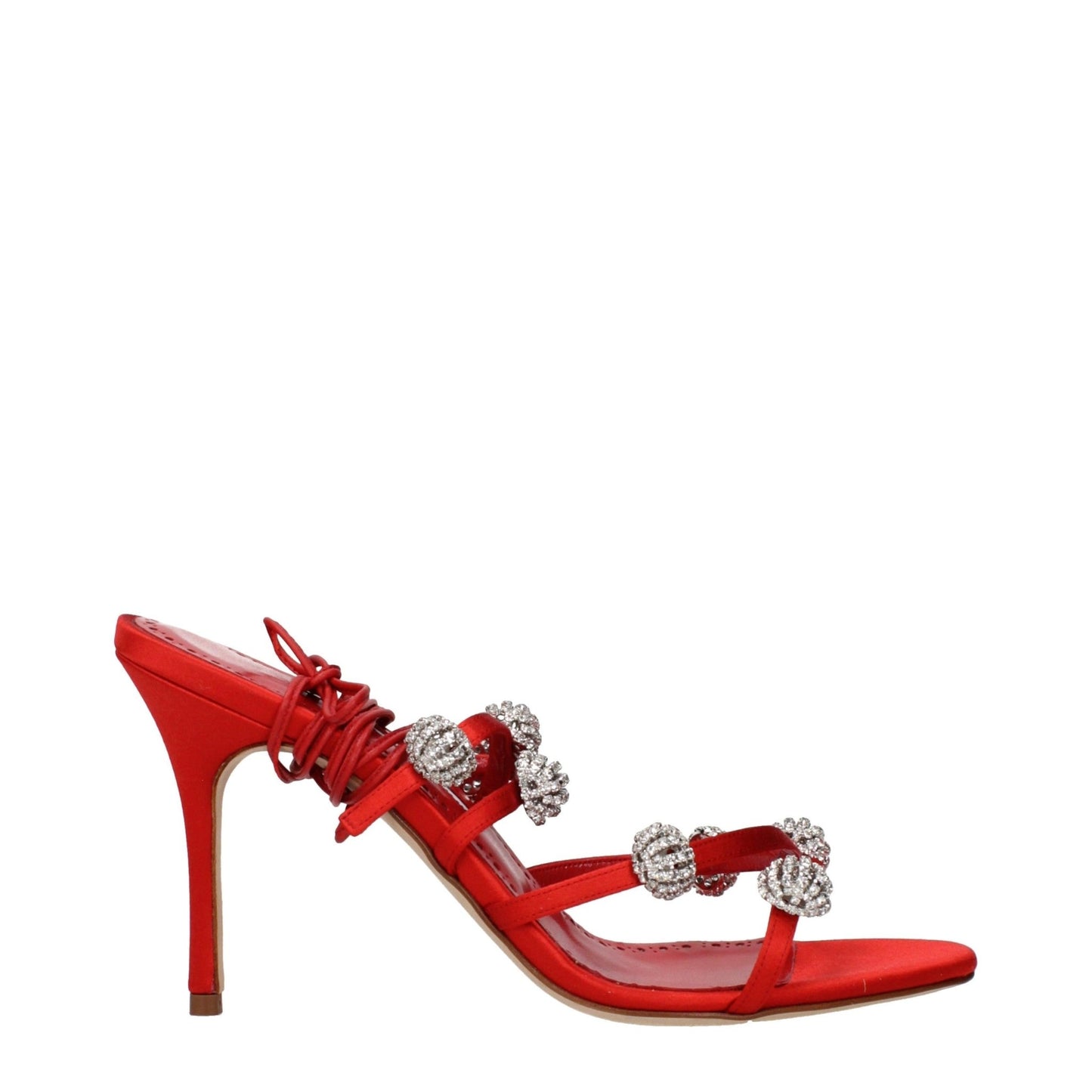 Manolo Blahnik – Sandali gioiello in raso rosso con cristalli – Tacco 9 cm - Etoilux
