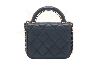 CHANEL Mini Handle Wallet on Chain in pelle trapuntata blu navy - Etoilux
