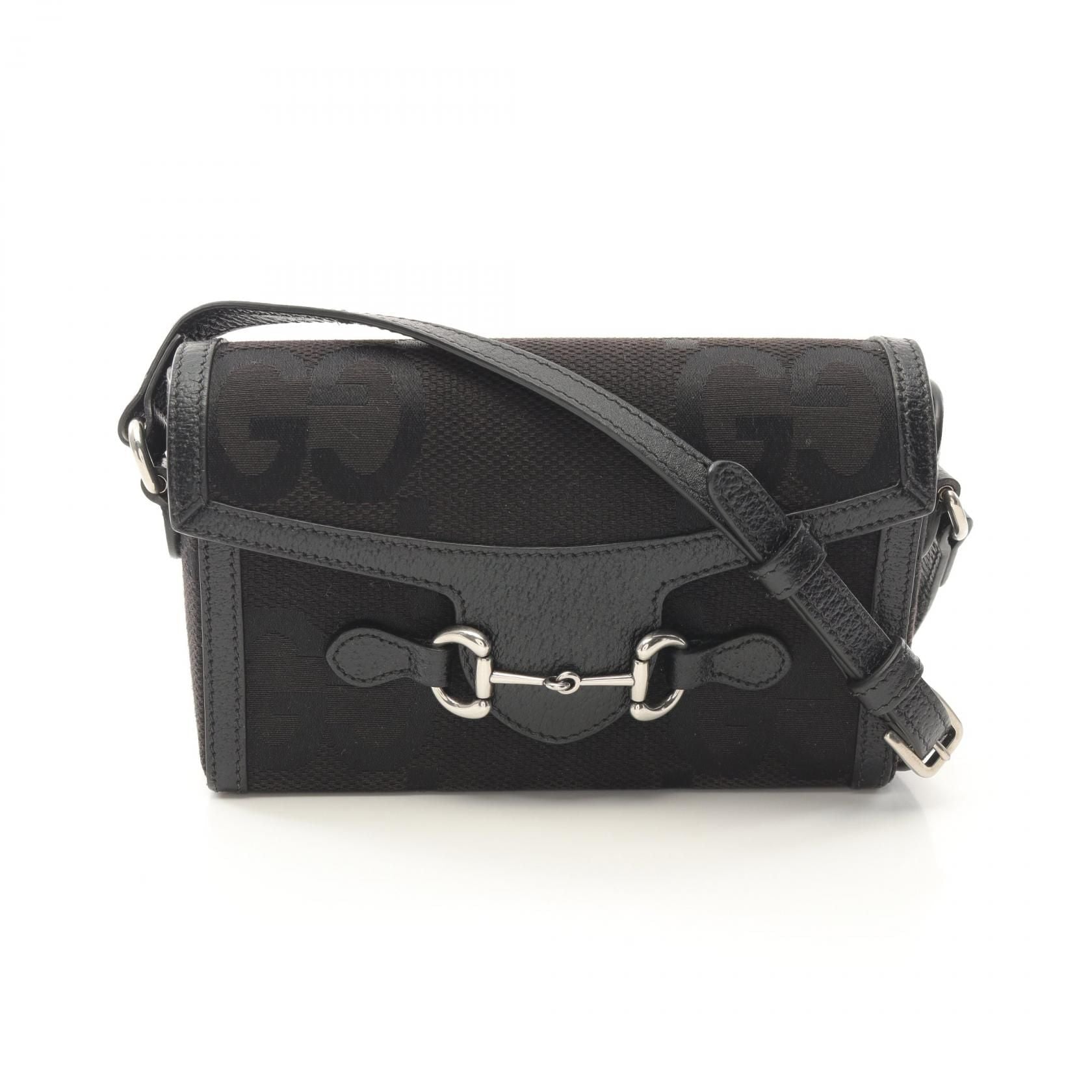 GUCCI Horsebit 1955 Jumbo GG Shoulder Bag in Canvas e Pelle Nera - Etoilux