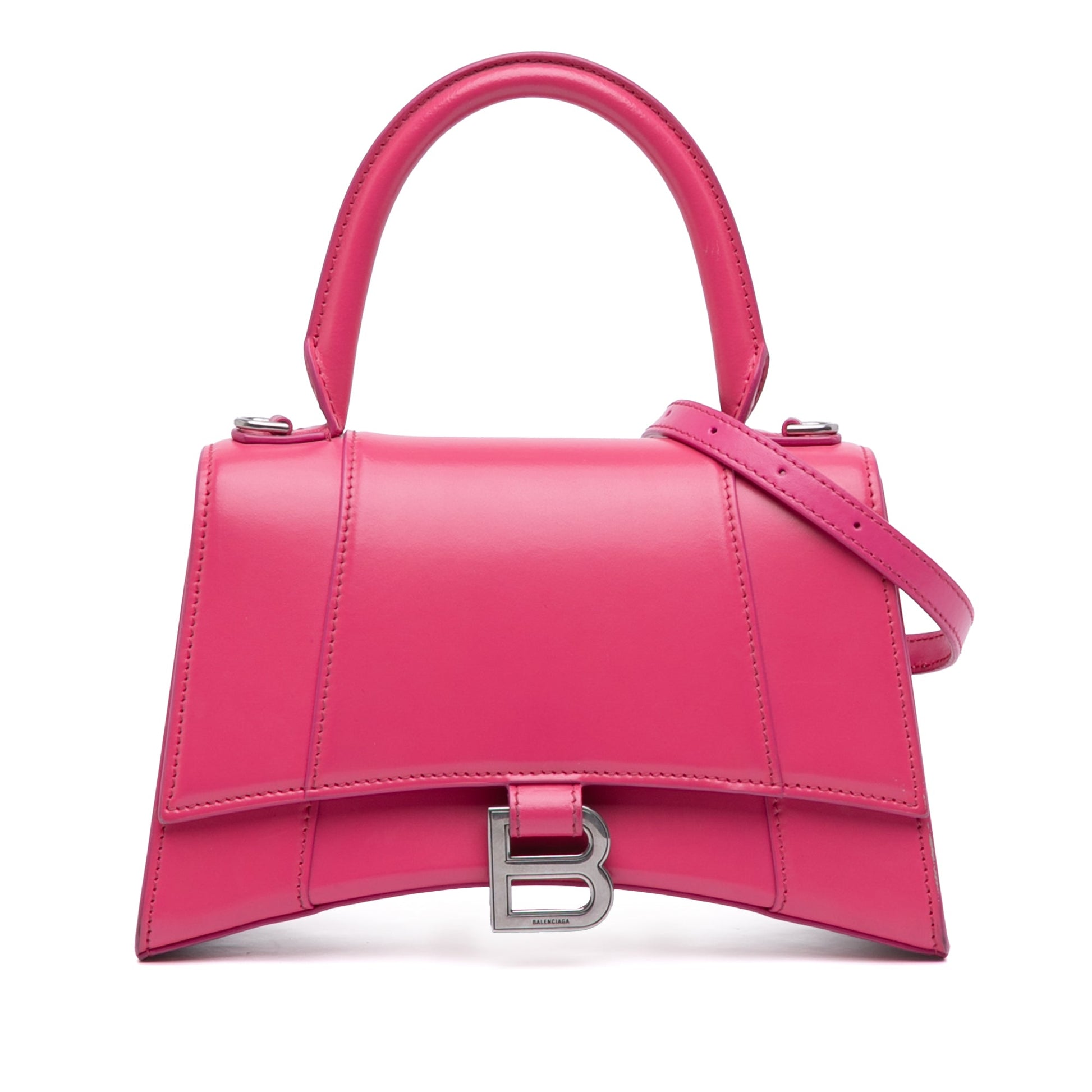 Balenciaga Hourglass Small Top Handle Pelle di Vitello Rosa Acceso 2020 – 23 cm - Etoilux