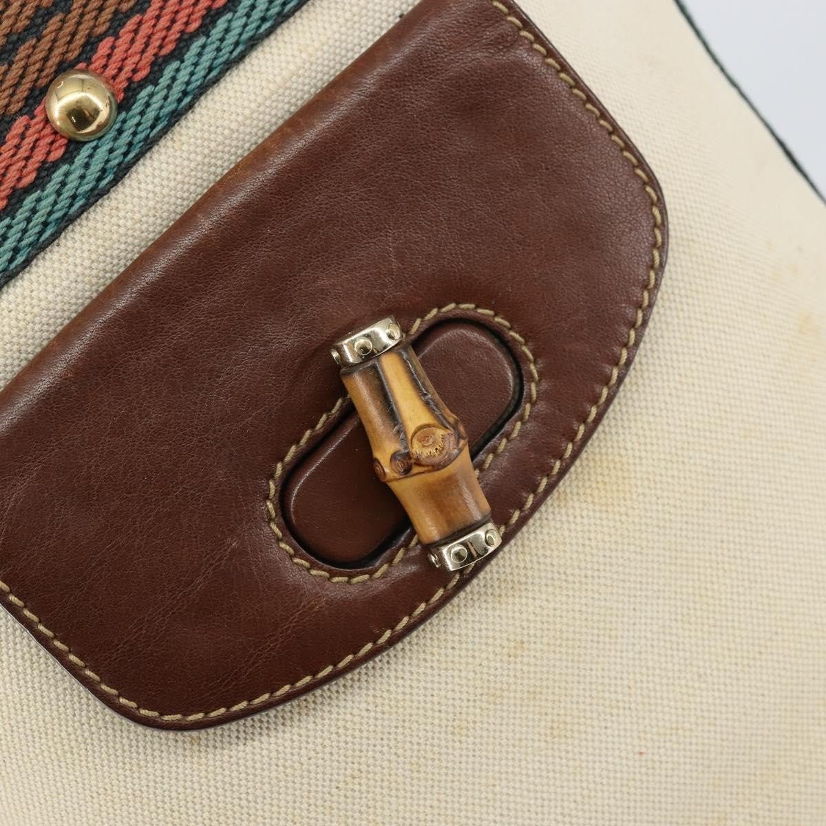 Gucci Vintage Bamboo Bucket Bag Canvas Beige Web Stripe – 23 cm - Etoilux