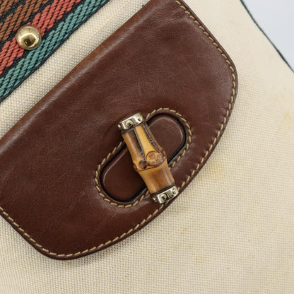 Gucci Vintage Bamboo Bucket Bag Canvas Beige Web Stripe – 23 cm - Etoilux