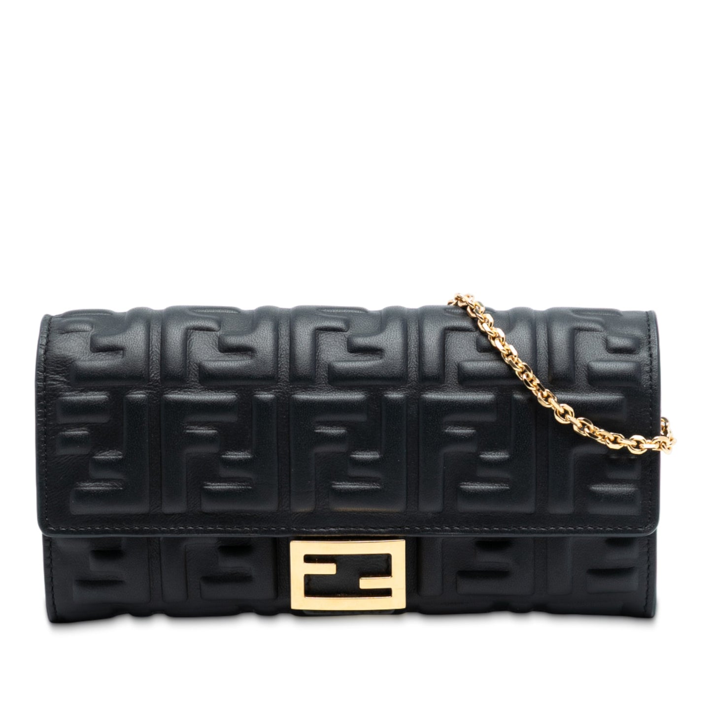 Fendi Baguette Soft FF wallet on chain nera nappa hardware oro — Etoilux preloved luxury