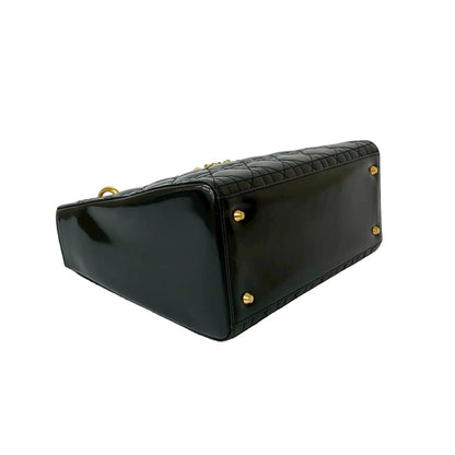 Christian Dior Borsa a mano Christian Dior Lady Cannage Stitch in pelle verniciata nera (43172) - Etoilux