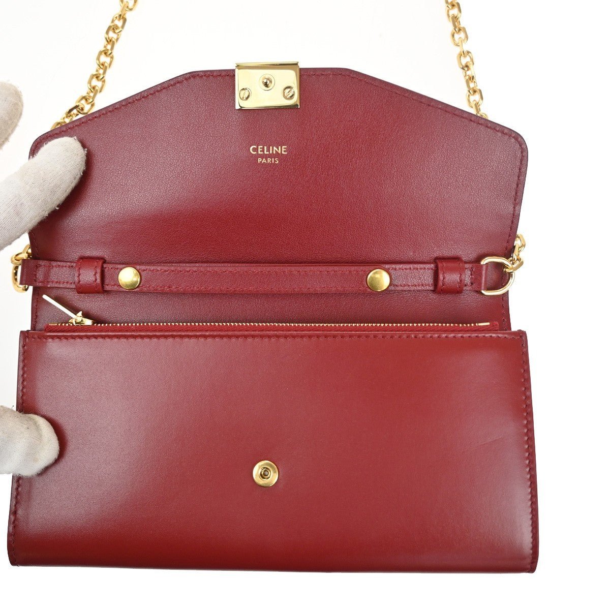 Céline C Wallet on Chain Pelle Bicolor Bordeaux/Rosso – 18,5 cm - Etoilux