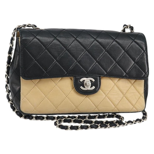 Chanel Vintage Square Flap Bag Agnello Trapuntato Bicolore Beige/Nero – 25 cm - Etoilux