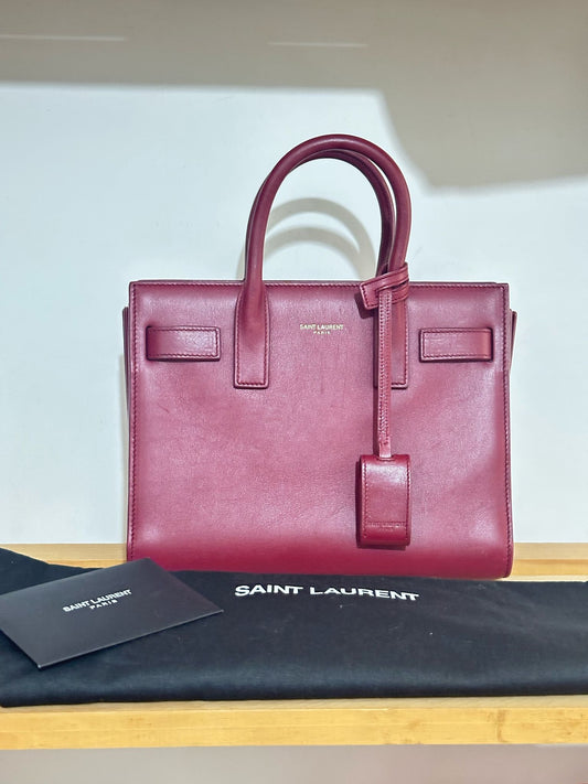 Saint Laurent Sac de Jour Nano in Pelle Bordeaux - Etoilux