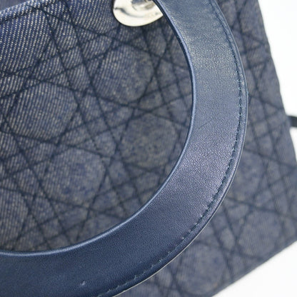Christian Dior Lady Dior Cannage Denim Blu Navy Hardware Argento – 25 cm Medium - Etoilux