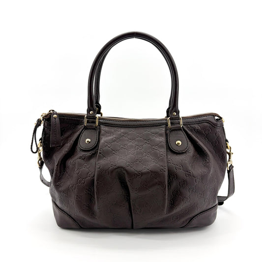 Gucci Gucci Guccissima Suki Medium Shoulder Tote Bag Dark Brown GOOD - Etoilux