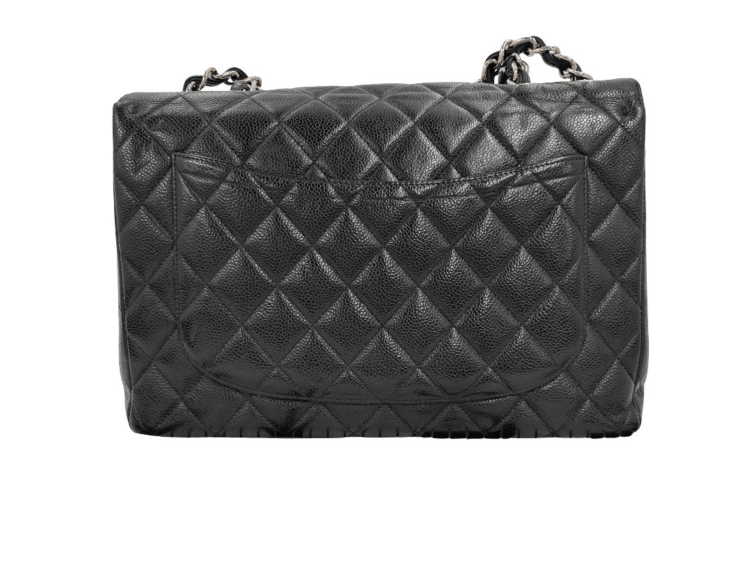 hanel Classic Flap Jumbo Single Flap — Pelle Caviar Nera, Hardware Silver — circa 2002–2003 · 30 cm - Etoilux
