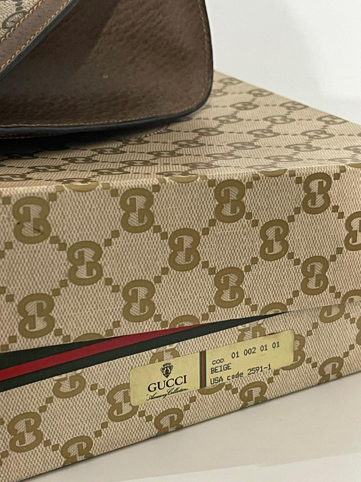 Gucci Clutch Vintage Monogram Canvas con Finiture in Pelle – Brown/Beige - Etoilux