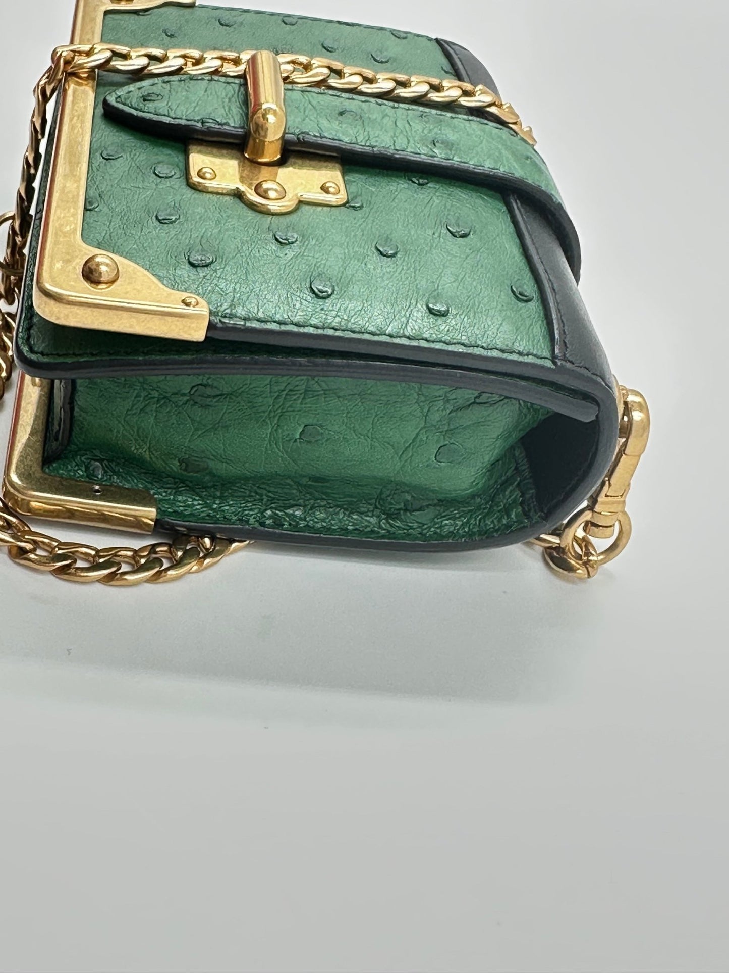 Prada Bandoliera 1BH058 Struzzo + City Verde + Nero – Hardware Oro – Full Set - Etoilux