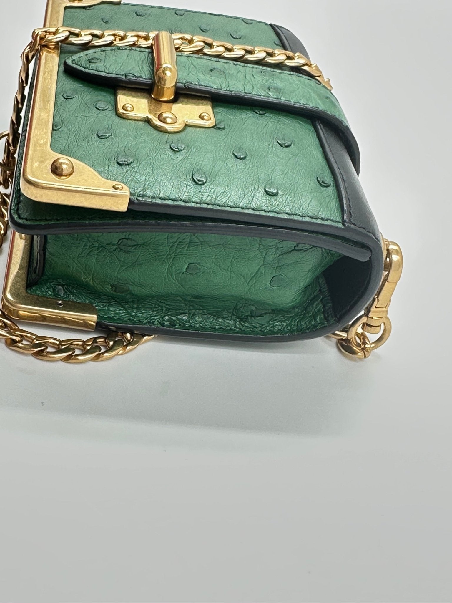 Prada Bandoliera 1BH058 Struzzo + City Verde + Nero – Hardware Oro – Full Set - Etoilux