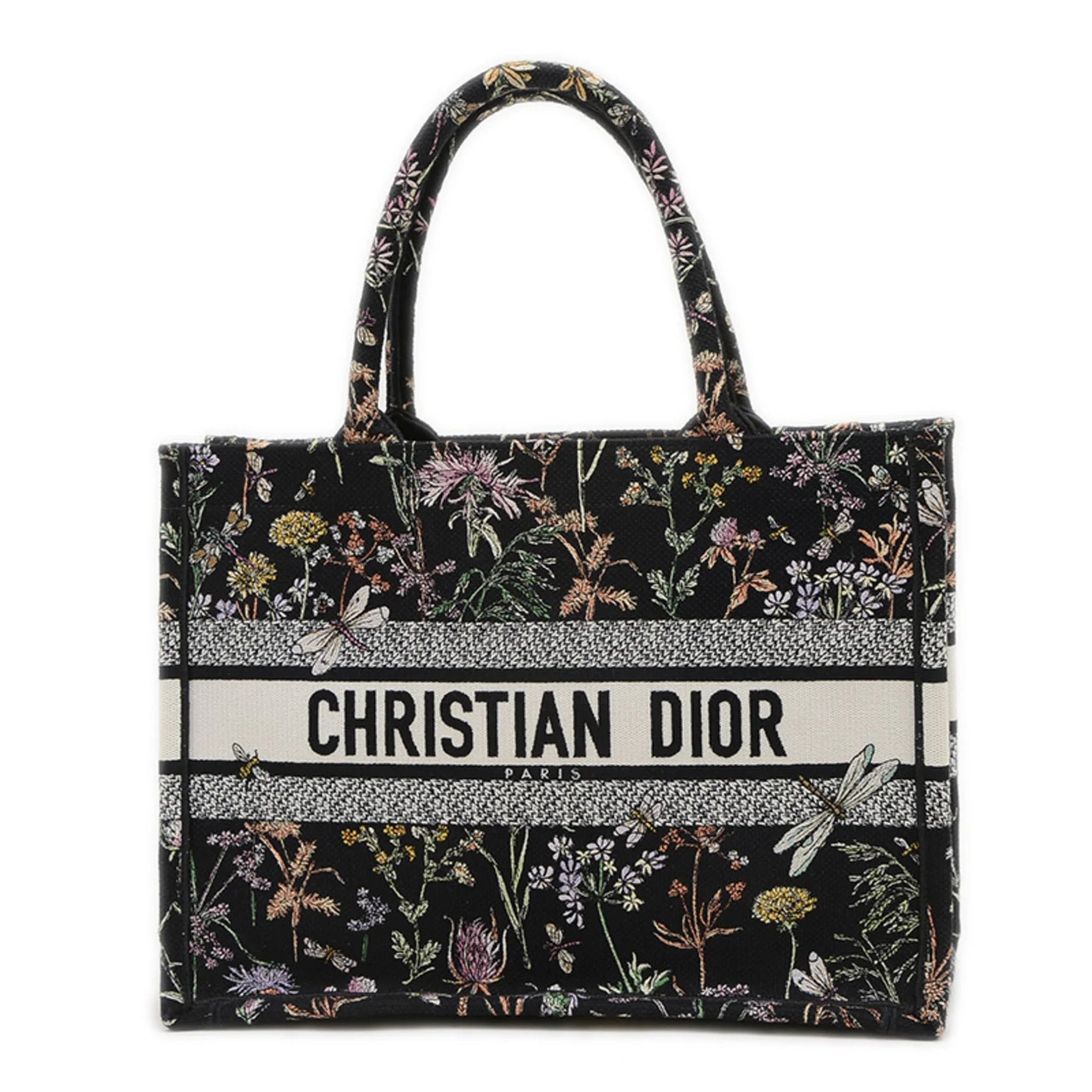 Christian Dior Dior Book Tote Borsa media in tela floreale nera M1296 BP - Etoilux