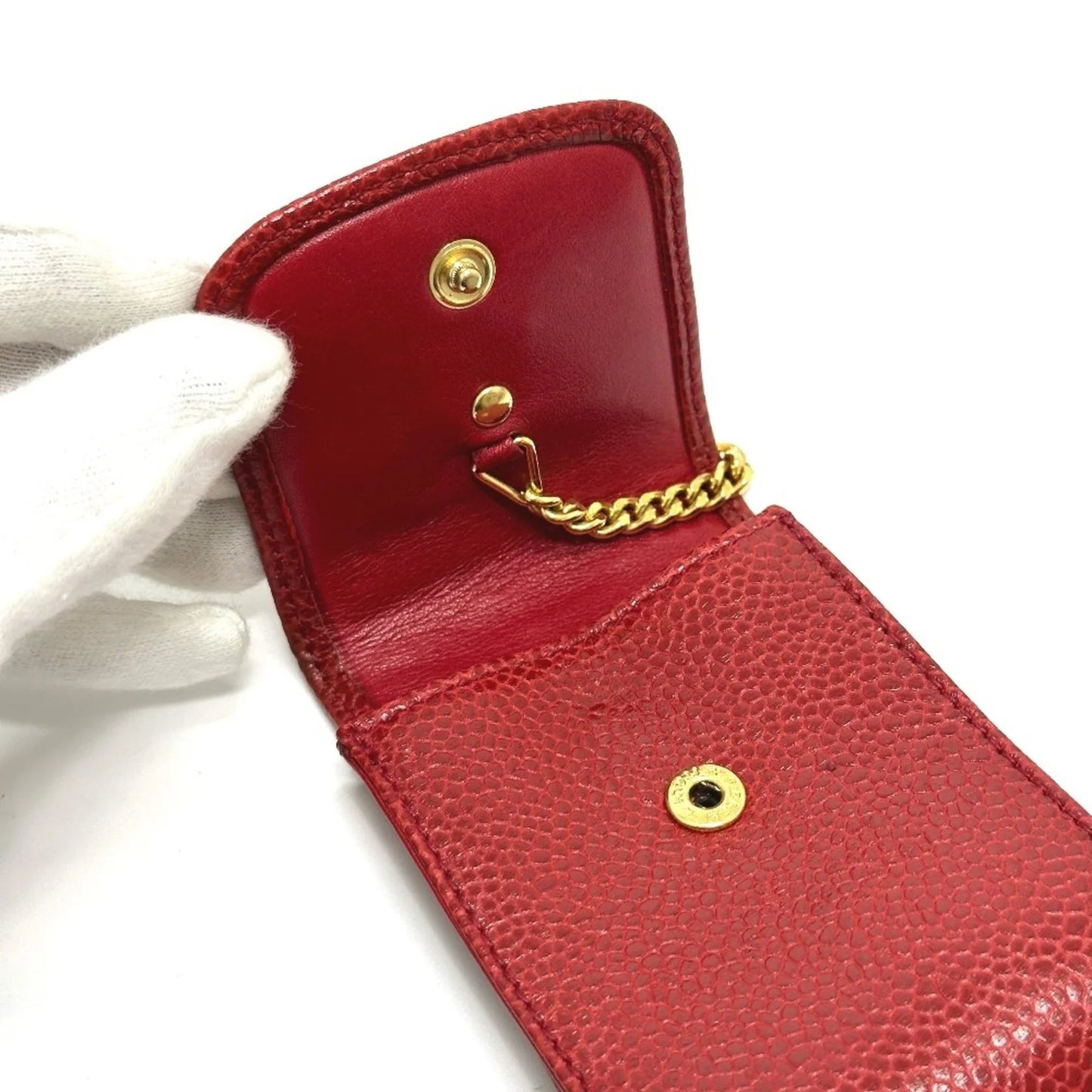 Chanel Portasigari con Catena – Pelle Caviar Rossa - Etoilux