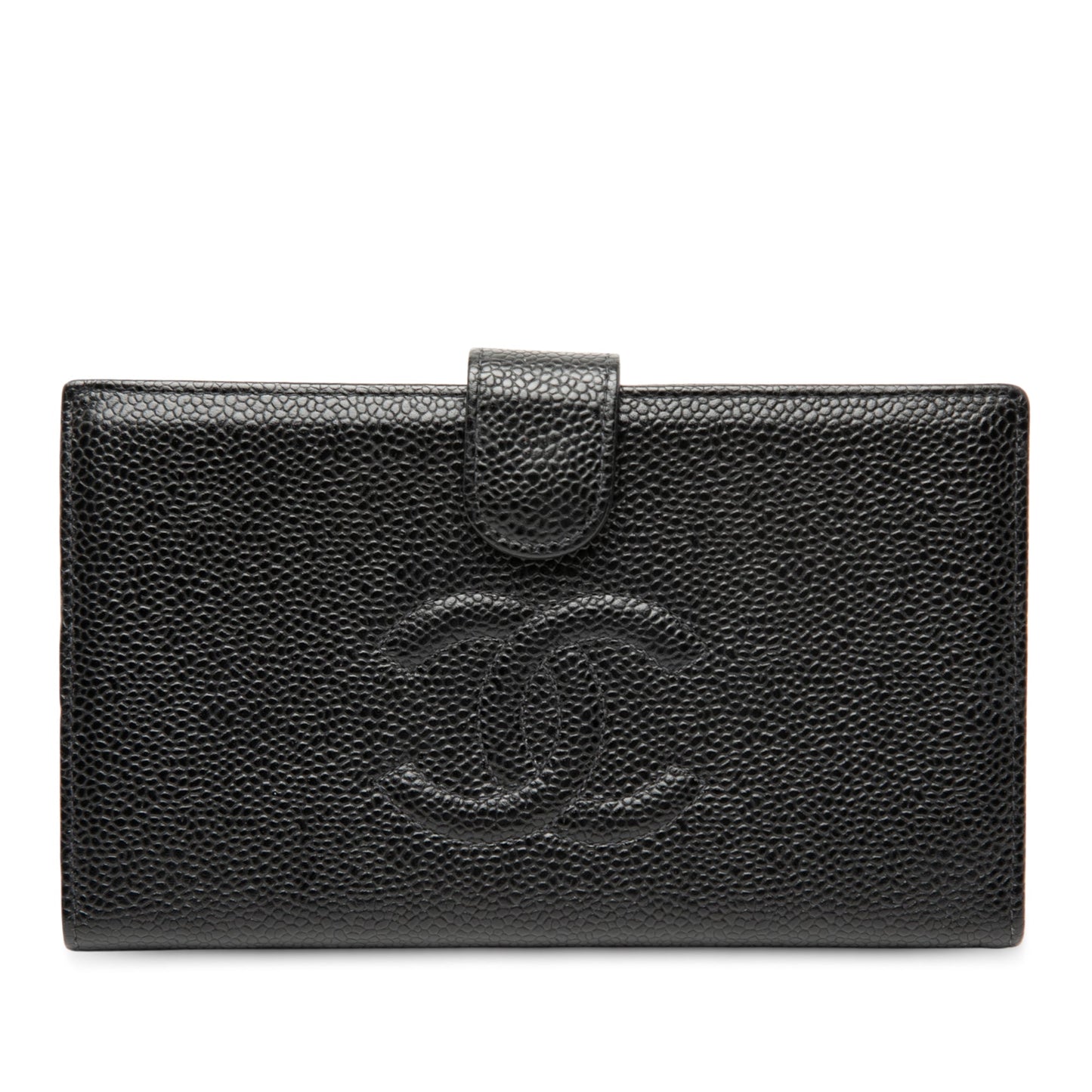 Chanel – Portafoglio lungo francese bifold CC in pelle Caviar nera - Etoilux