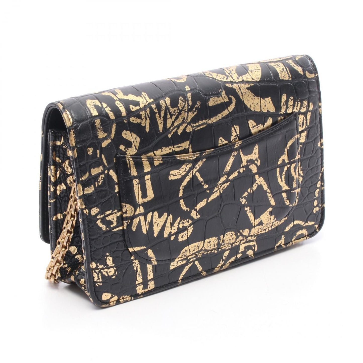 Chanel 2.55 Reissue WOC – Pelle Croco - Embossed Nera Graffiti Gold – 19 cm - Etoilux