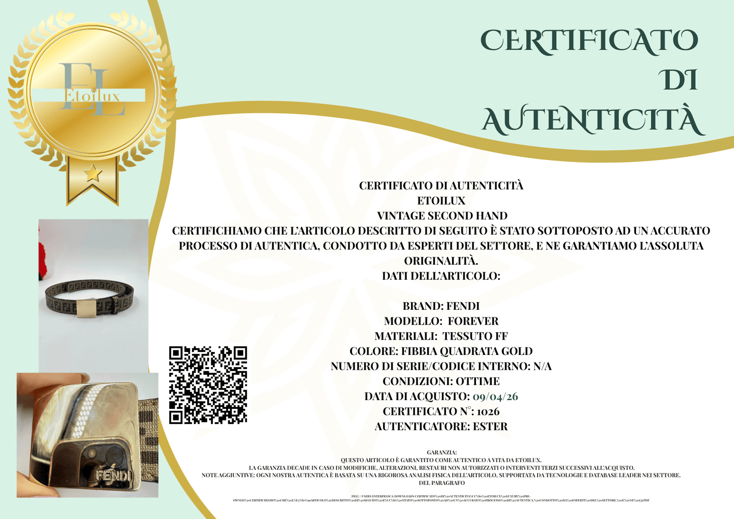 Cintura Fendi "Forever" in Tessuto FF - Fibbia Quadrata Gold - Etoilux