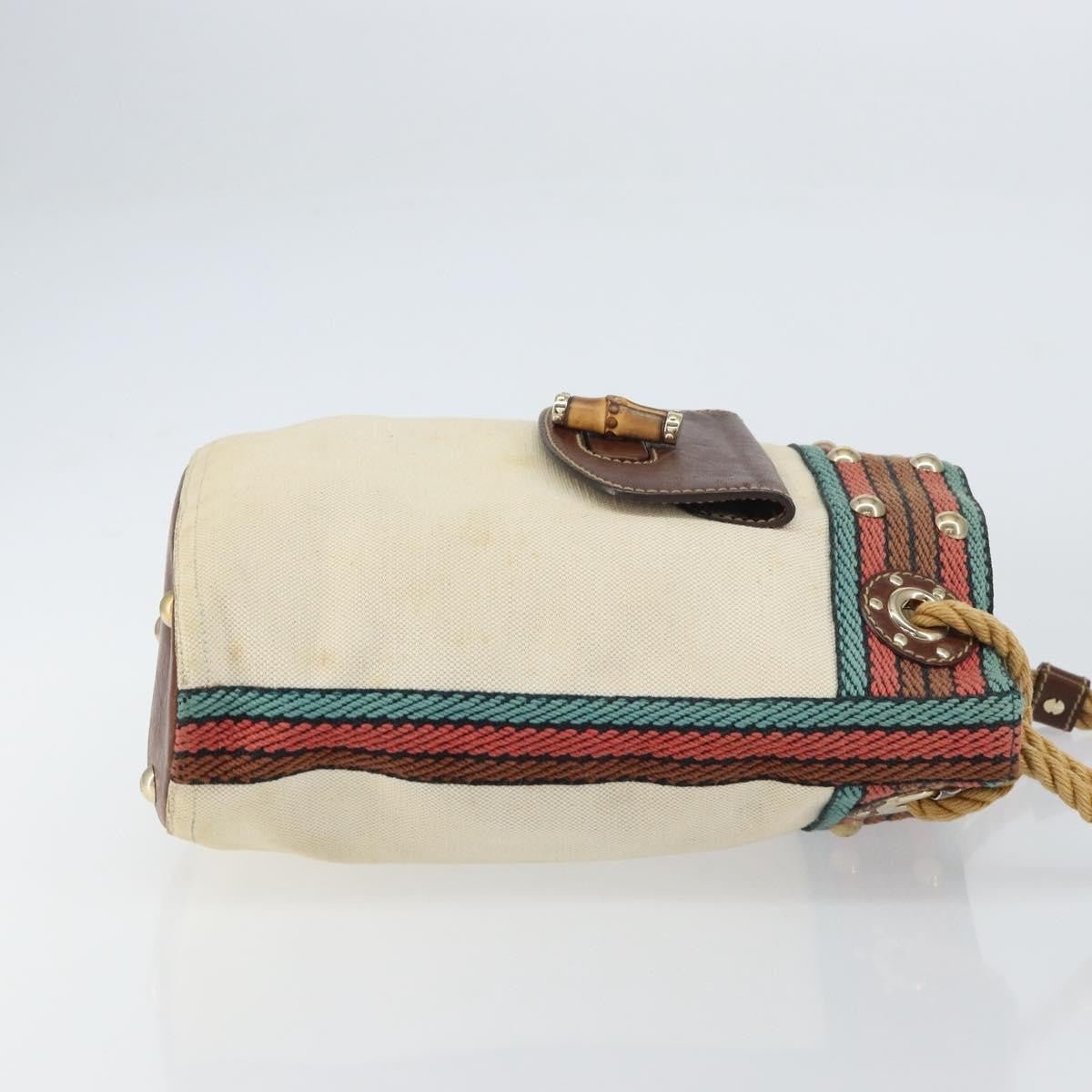 Gucci Vintage Bamboo Bucket Bag Canvas Beige Web Stripe – 23 cm - Etoilux