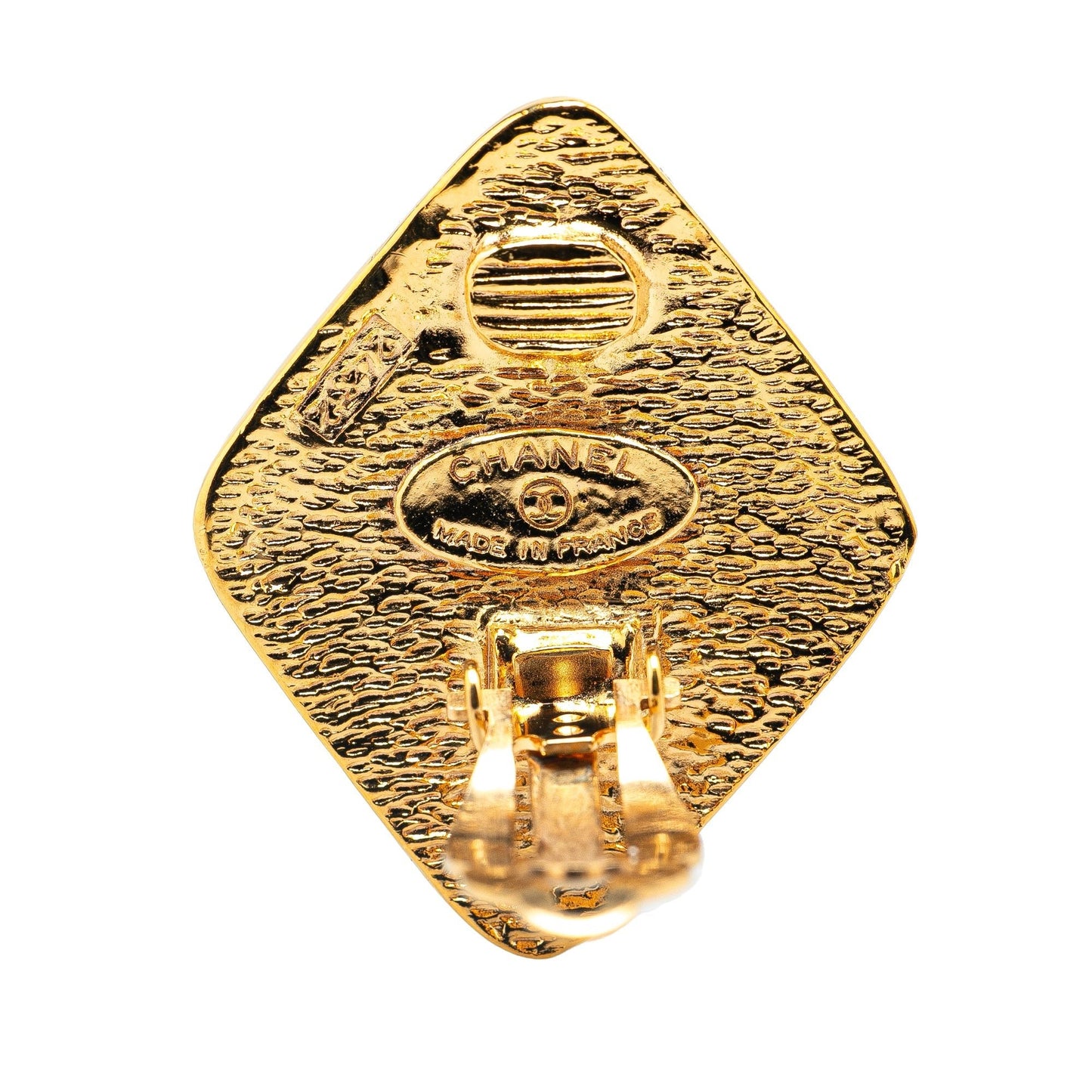 Chanel Orecchini Clip Vintage Rombo CC Dorato — Anni '70/'80 — Made in France - Etoilux