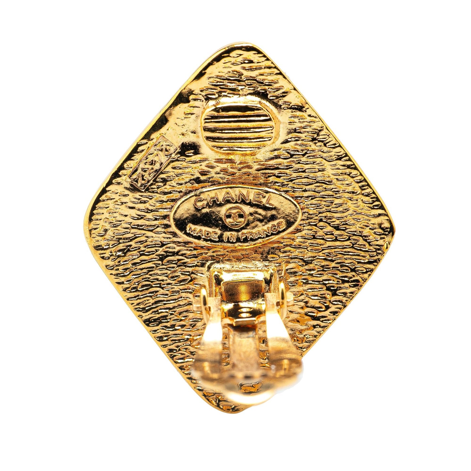 Chanel Orecchini Clip Vintage Rombo CC Dorato — Anni '70/'80 — Made in France - Etoilux