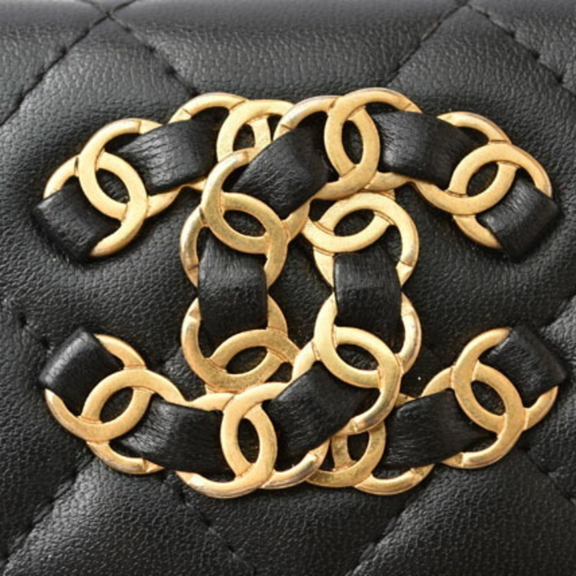 Chanel Wallet on Chain in pelle nera con catena dorata intrecciata – Ref. 31409975 - Etoilux