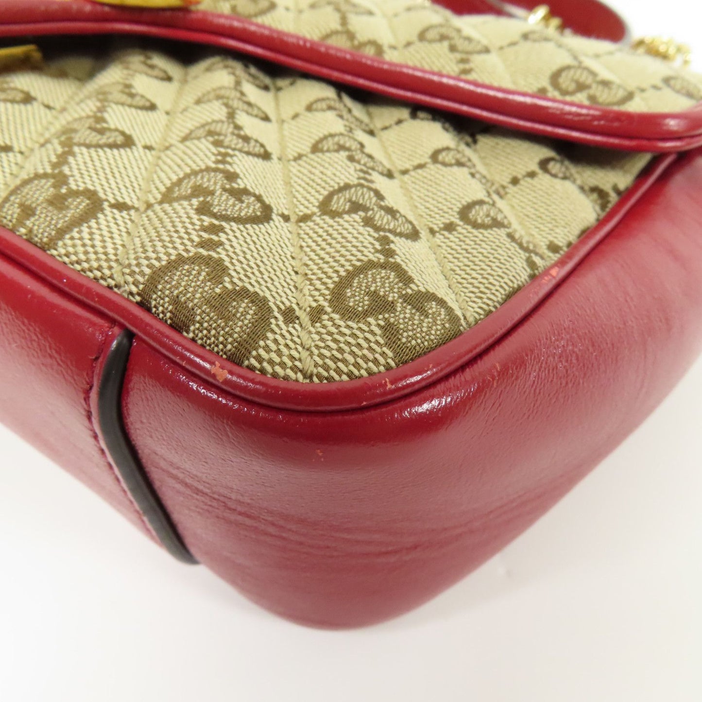 Gucci GG Marmont Small Shoulder Bag – Canvas GG Beige/Rosso con Tracolla a Catena Dorata – 25 cm - Etoilux