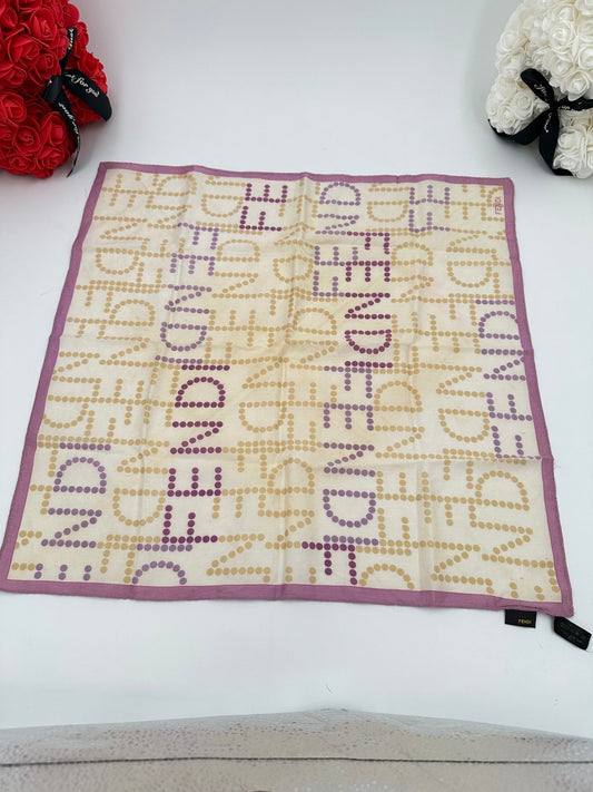 Fendi Foulard Pocket Square Cotone FF Dots Avorio/Rosa — 47 cm - Etoilux