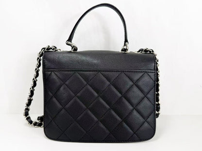 Chanel Coco Logo Top Handle Flap Bag Caviar Nero Hardware Silver — Nuova con Sigillo - Etoilux