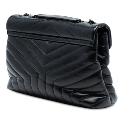 Saint Laurent LouLou Medium monocromatica in pelle matelassé nera - Etoilux