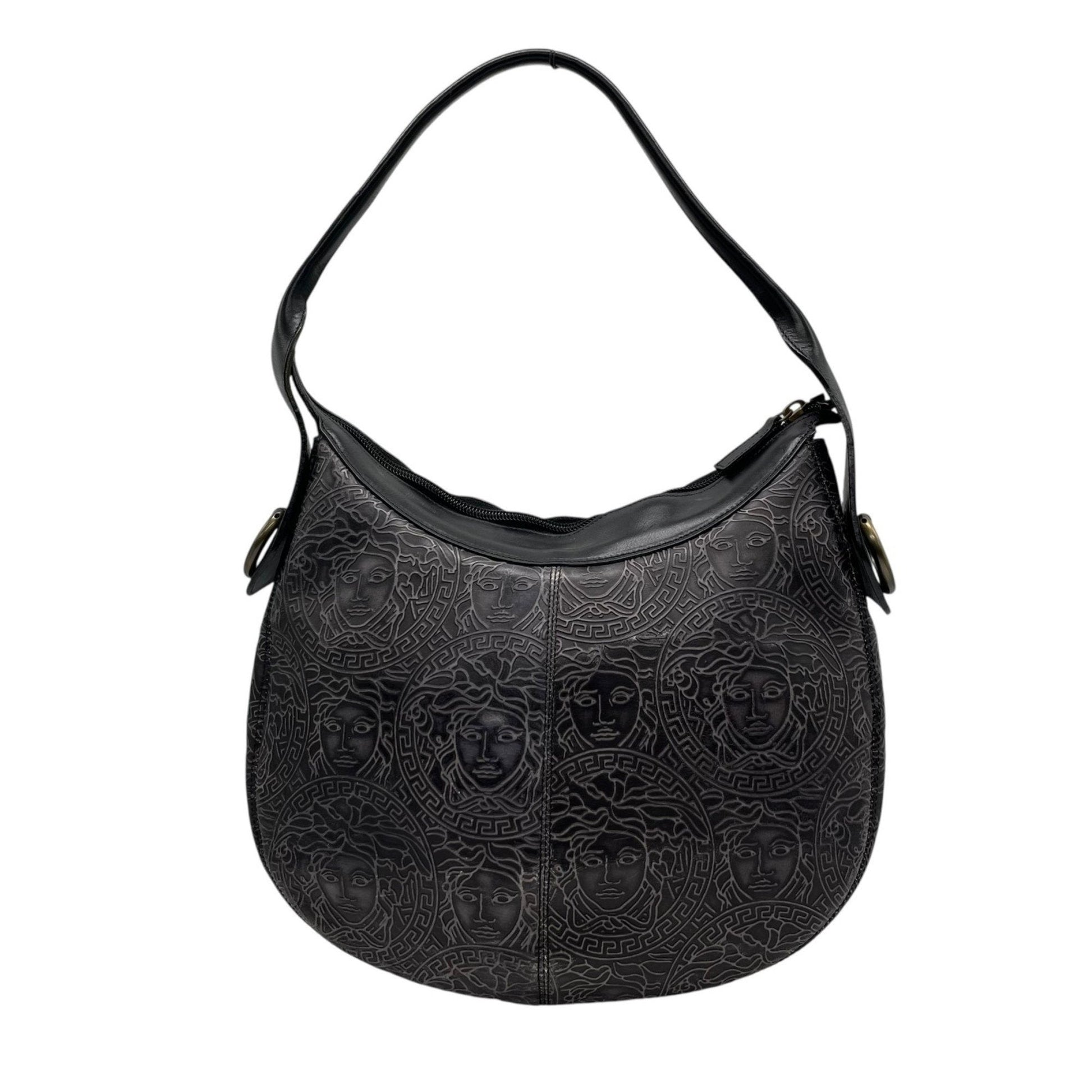 Versace Medusa – Hobo bag in pelle nera incisa - Etoilux