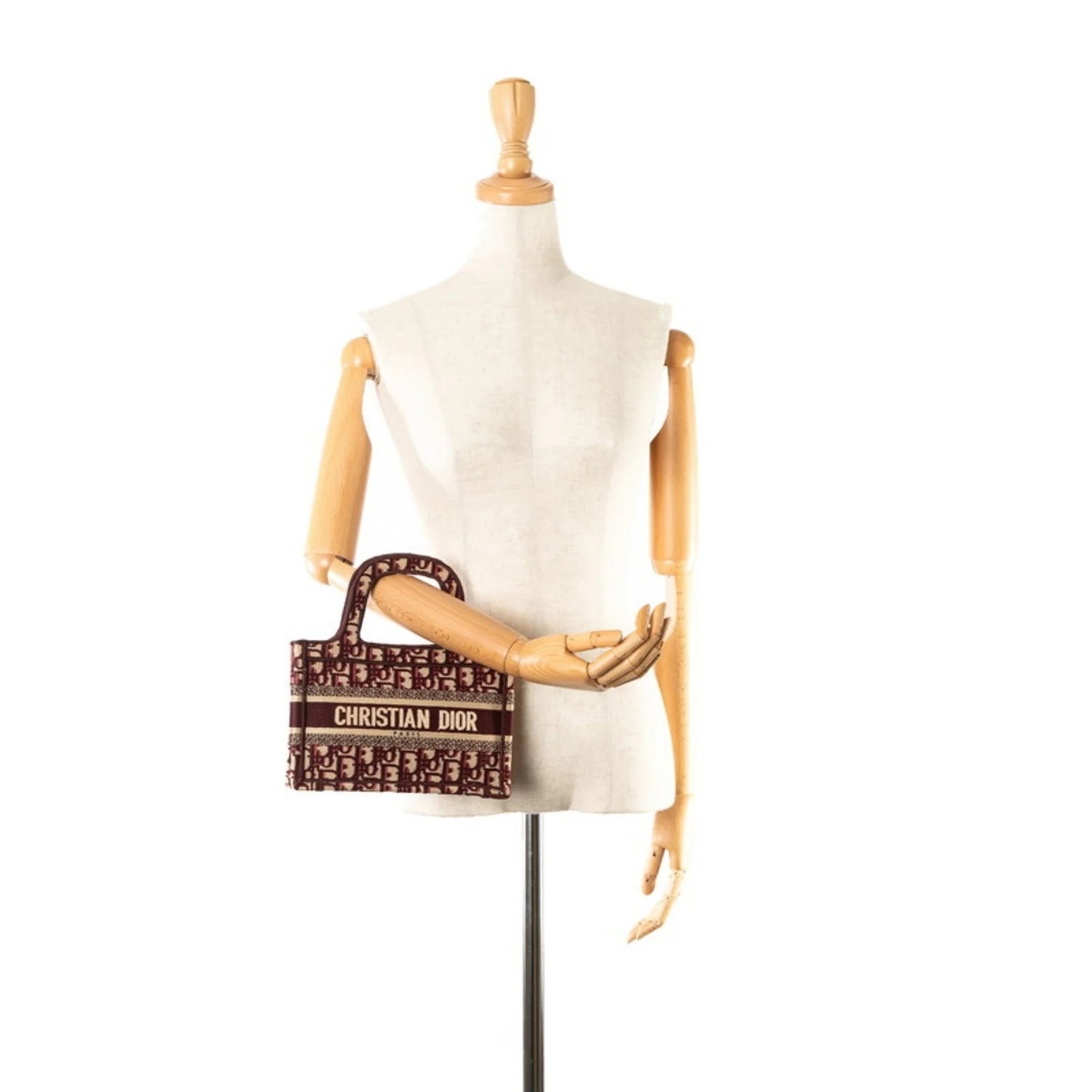 Christian Dior Borsa a mano Christian Dior Dior Lady Oblique Embroidery Mini Book Tote Bag Borsa a mano in tela rosso vino beige da donna - Etoilux