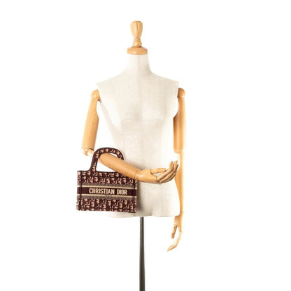 Christian Dior Borsa a mano Christian Dior Dior Lady Oblique Embroidery Mini Book Tote Bag Borsa a mano in tela rosso vino beige da donna - Etoilux