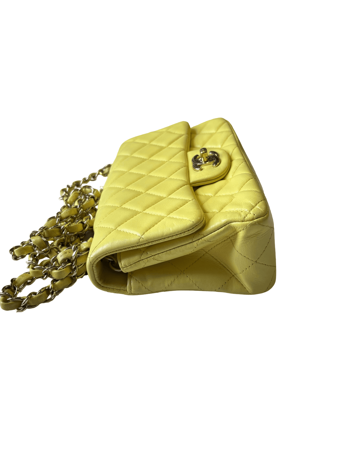 Chanel Classic Flap Mini Rettangolare in Pelle di Agnello Giallo Limone, 2017 – 20 cm - Etoilux