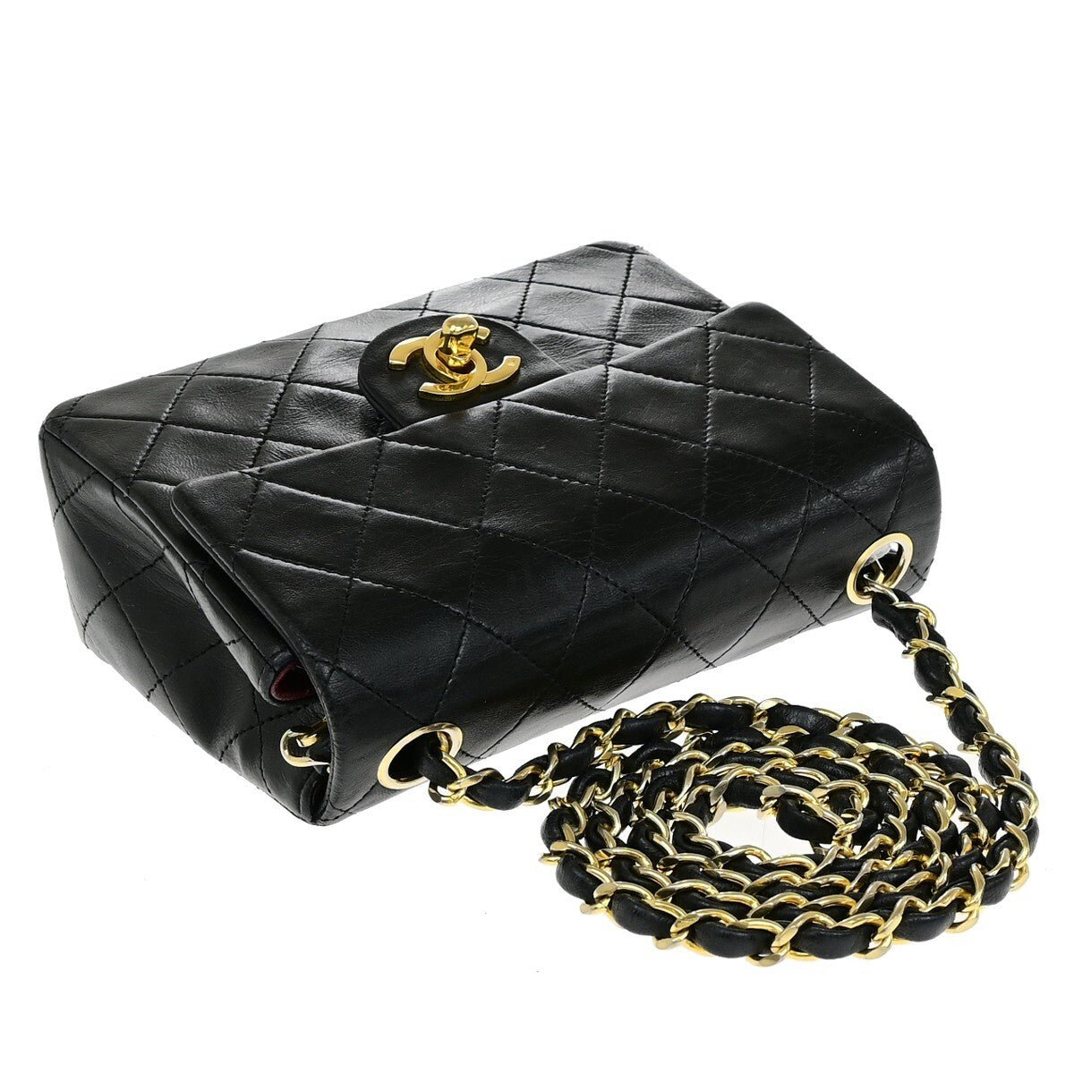 Chanel Vintage Mini Classic Flap Agnello Nero Hardware Oro – 17 cm - Etoilux
