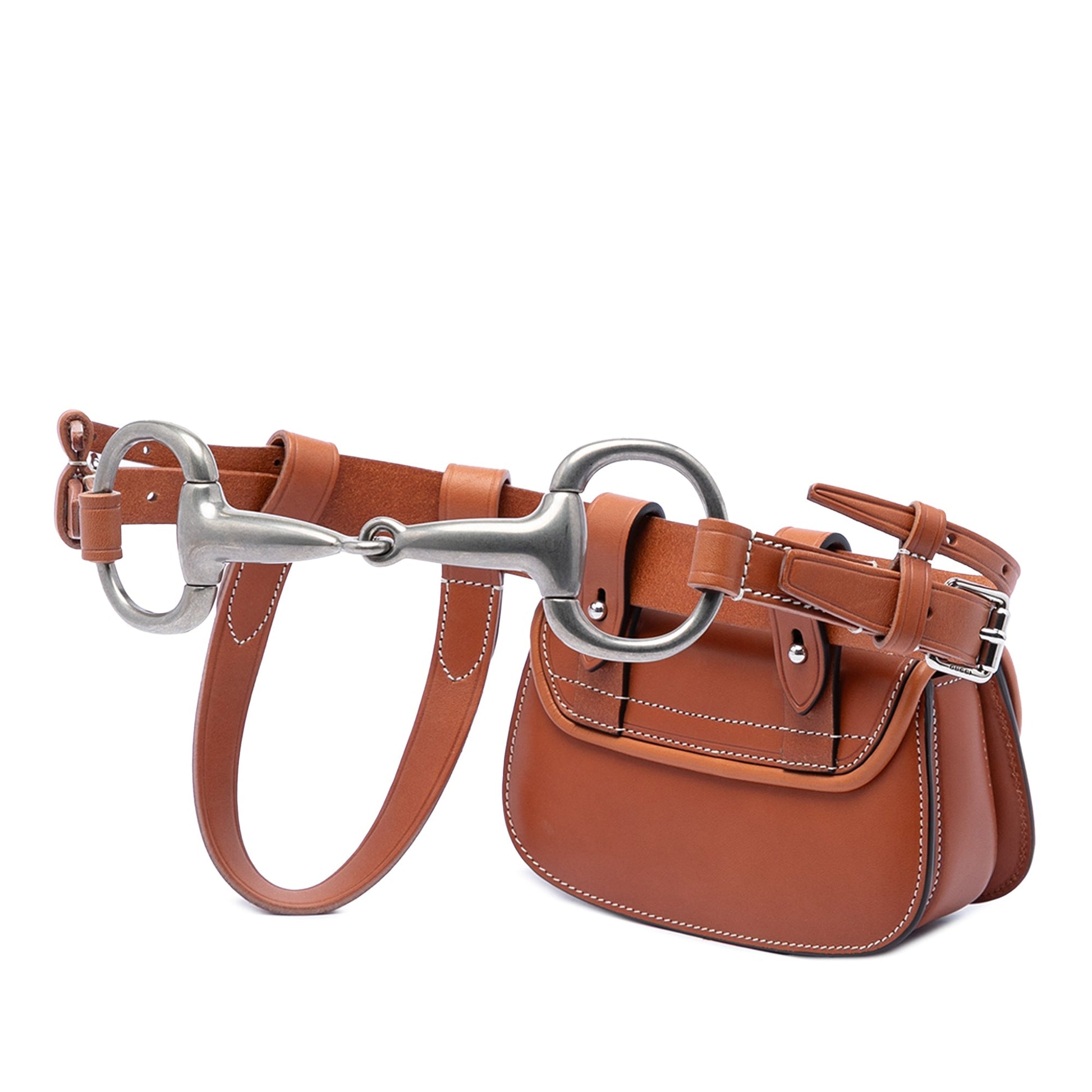 Gucci Bamboo 1947 Belt Bag Pelle di Vitello Marrone con Cintura Horsebit — Mini - Etoilux
