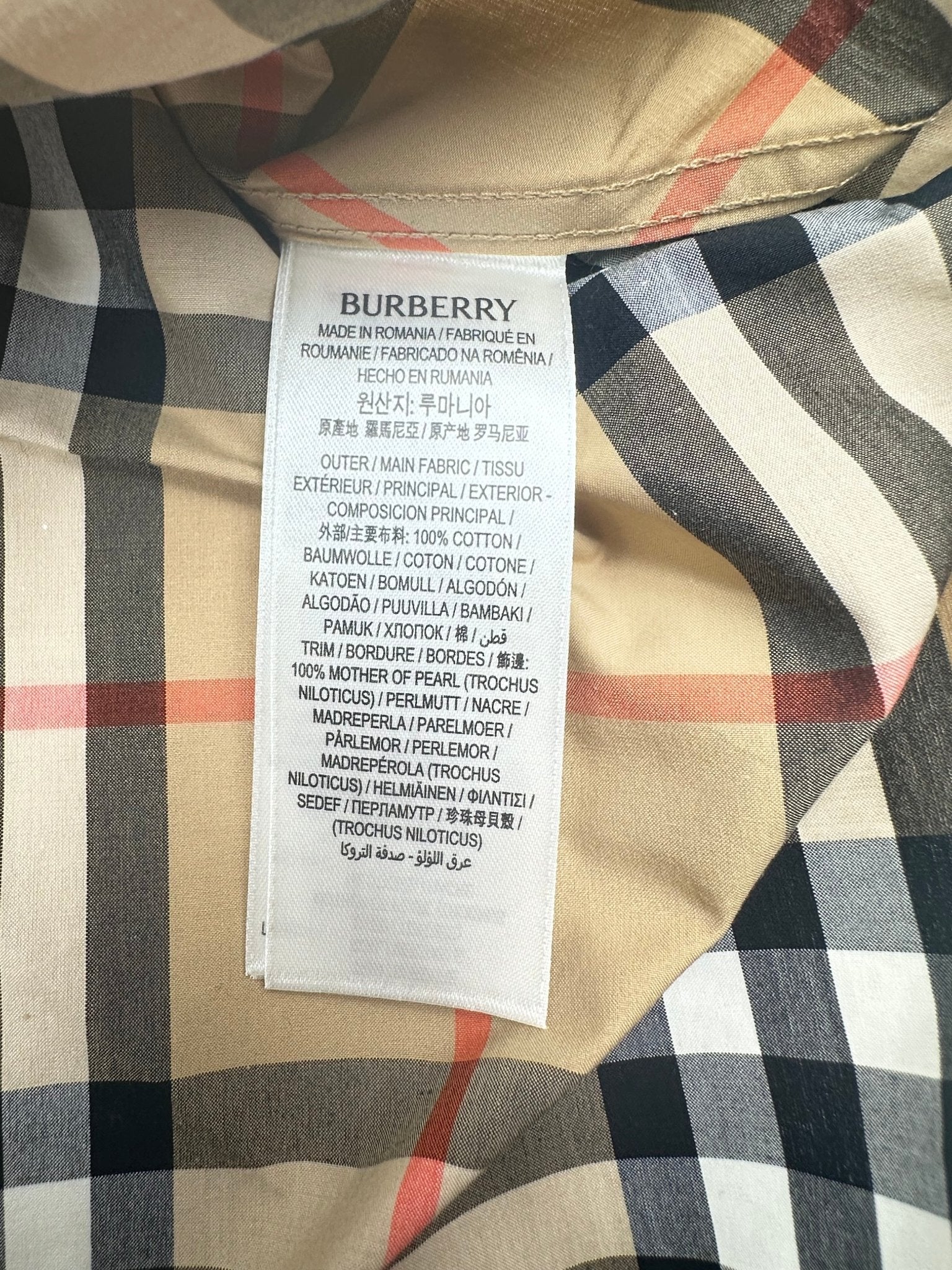 Burberry Camicia in Cotone Motivo Check Beige – Nuova con Cartellino - Etoilux