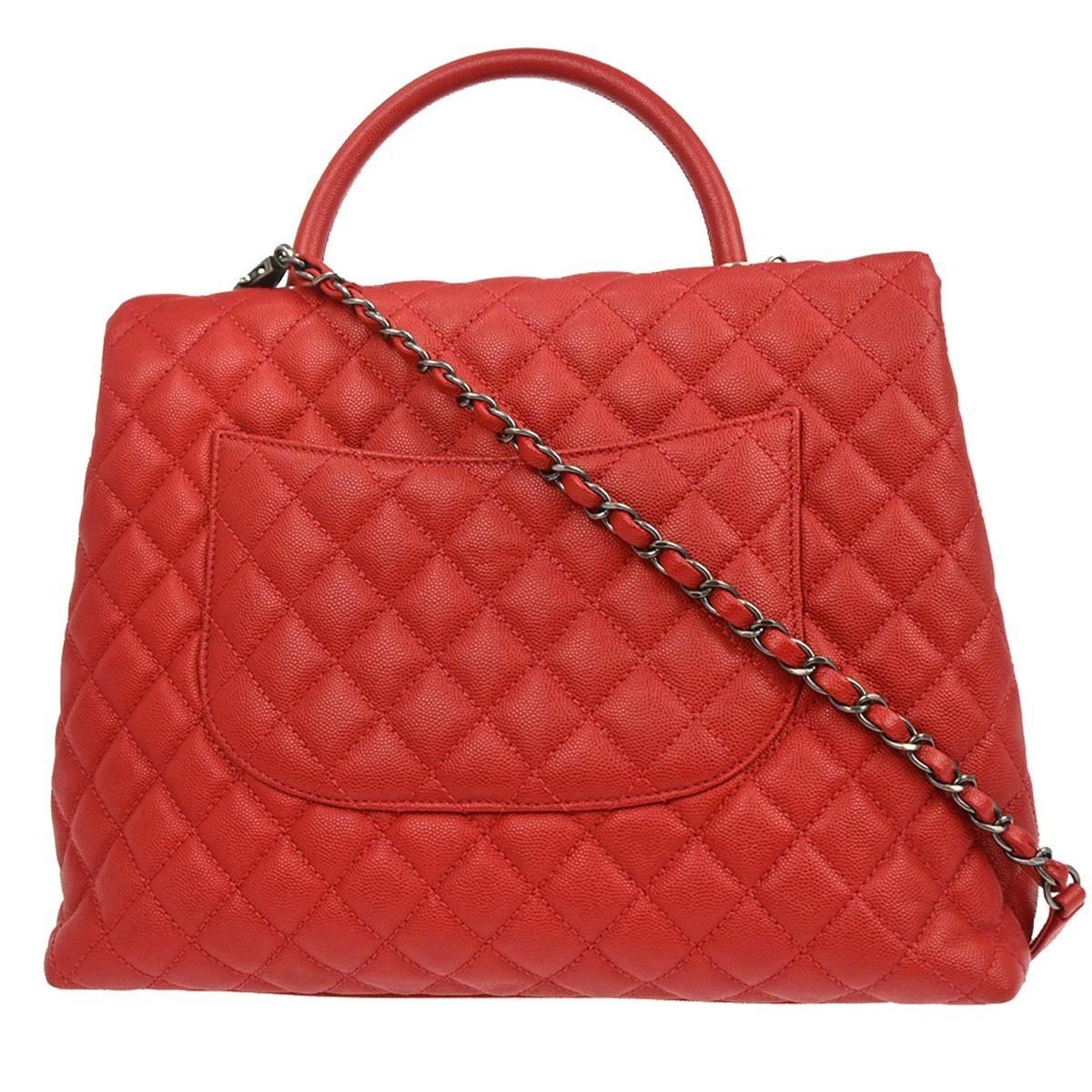 Chanel Coco Handle Medium Pelle Caviar Rossa Hardware Ruthenio 2017 – 32 cm - Etoilux