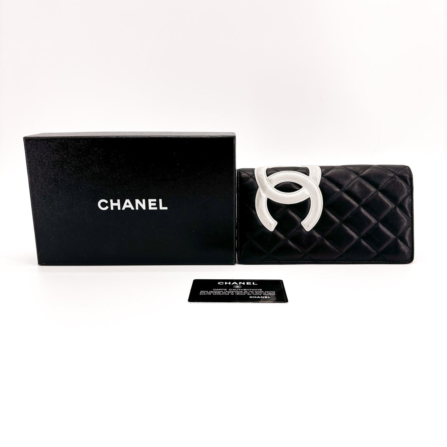 Chanel Chanel Cambon Line Flap Long Wallet Black White GOOD - Etoilux