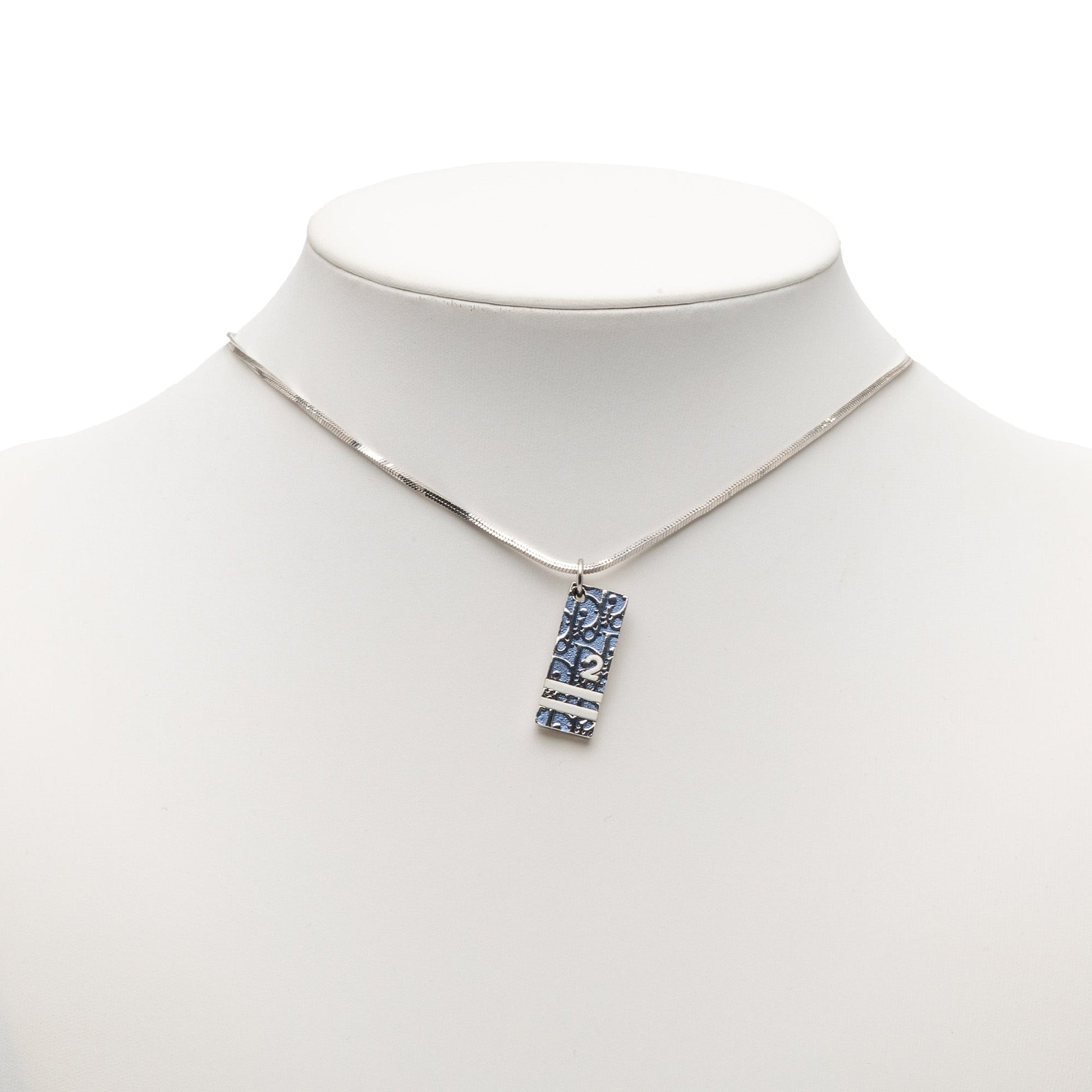 Christian Dior – Collana con Ciondolo Smalto Obliquo – Argento Placcato - Etoilux