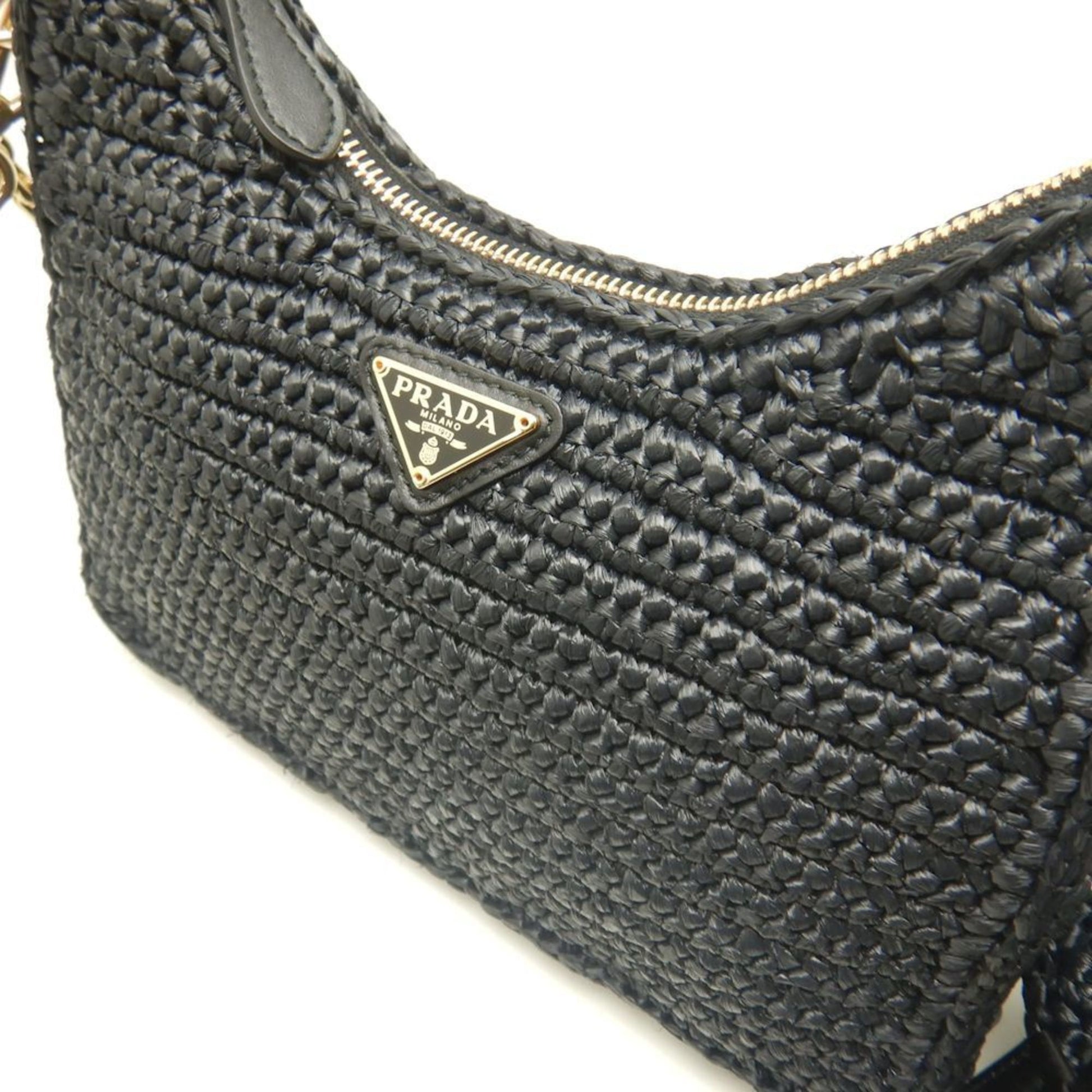 Prada Re - Edition 2005 – Borsa in rafia nera con pochette rimovibile - Etoilux