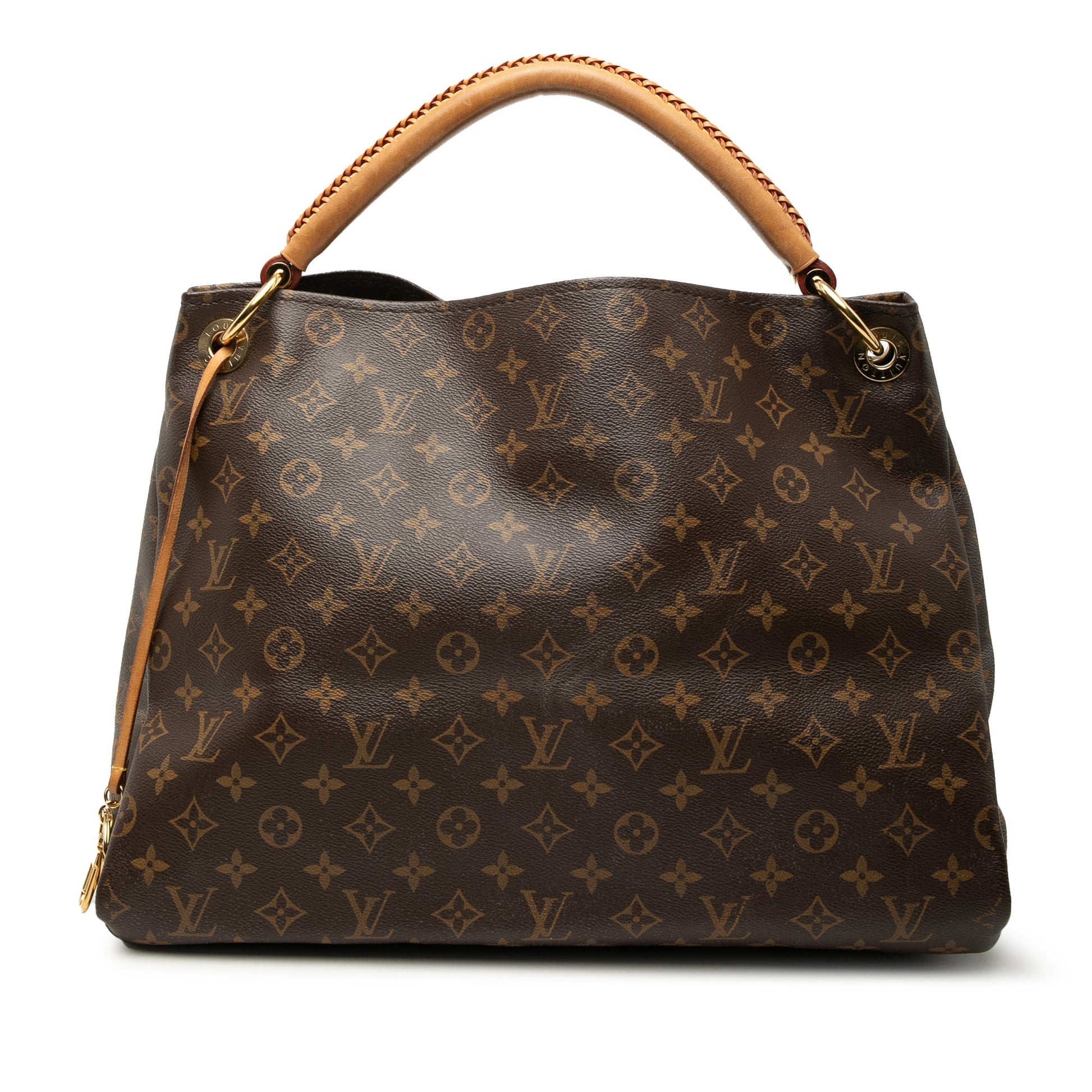 Louis Vuitton Artsy MM monogram vista frontale tre quarti con manico vachetta