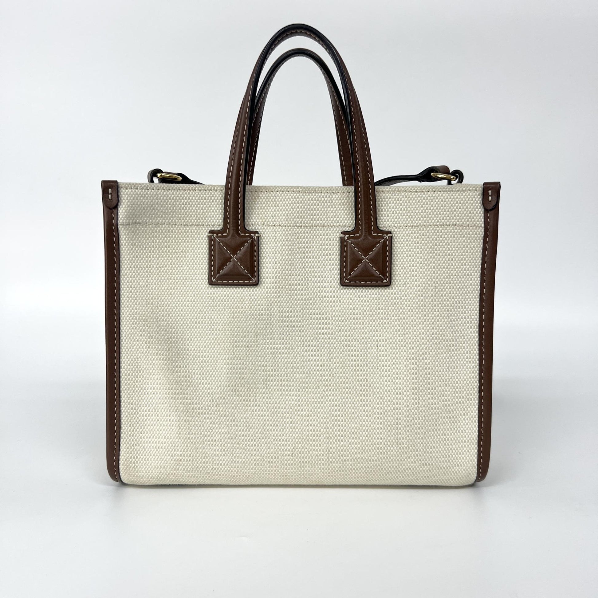 Burberry Mini Freya Tote in Tela e Pelle – Naturale/Marrone – 22 cm - Etoilux
