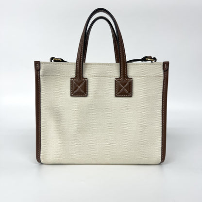 Burberry Mini Freya Tote in Tela e Pelle – Naturale/Marrone – 22 cm - Etoilux