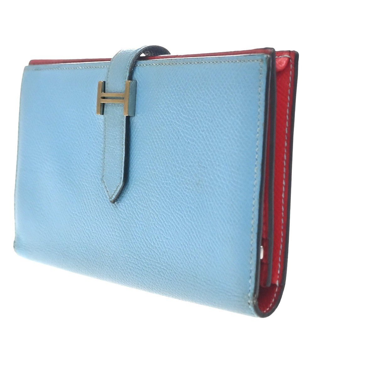 Hermès Béarn Soufflet – Pelle Epsom Bicolore – Blue Céleste / Rouge Tomate – Anno 2000 - Etoilux