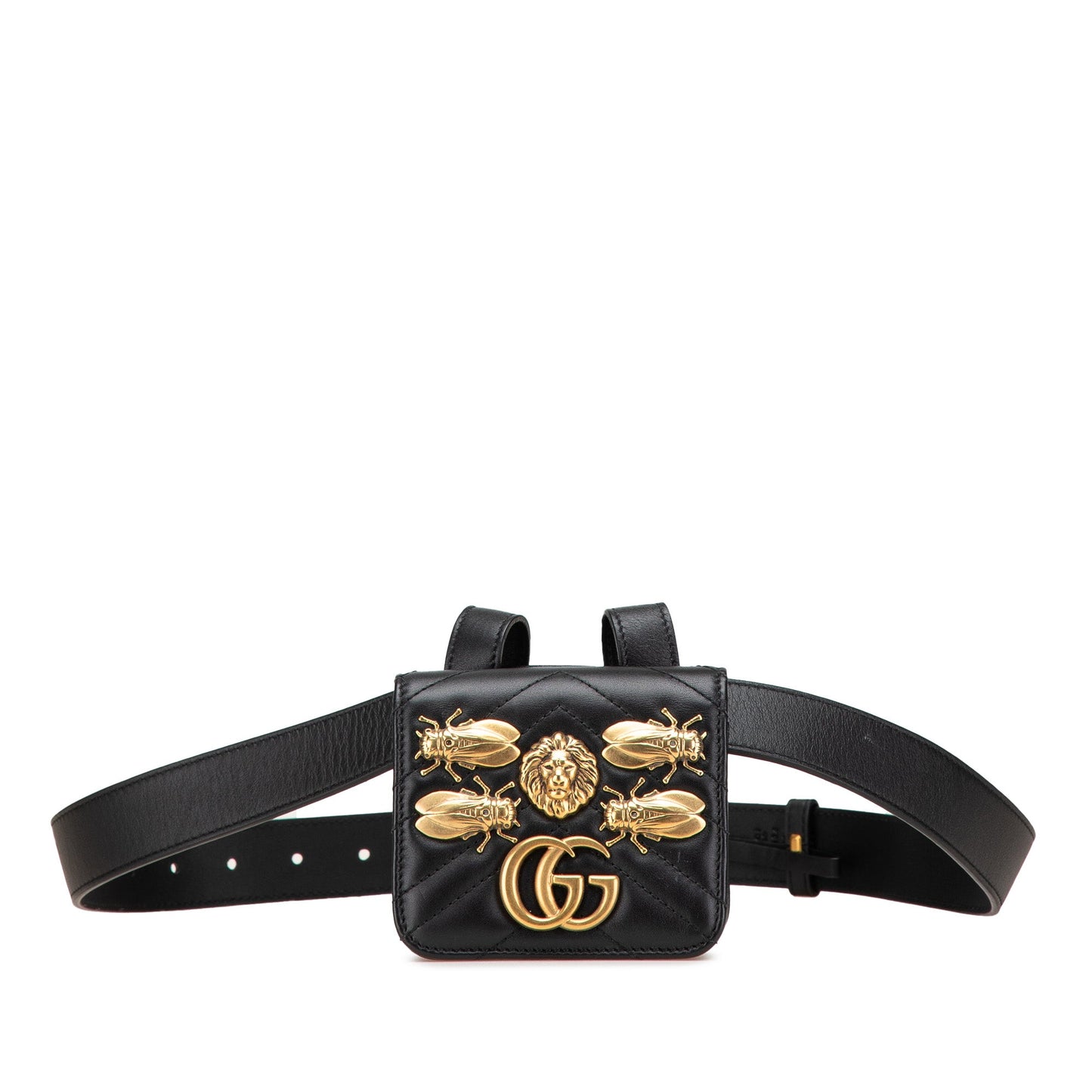 Gucci Mini Belt Bag in pelle nera trapuntata con borchie dorate