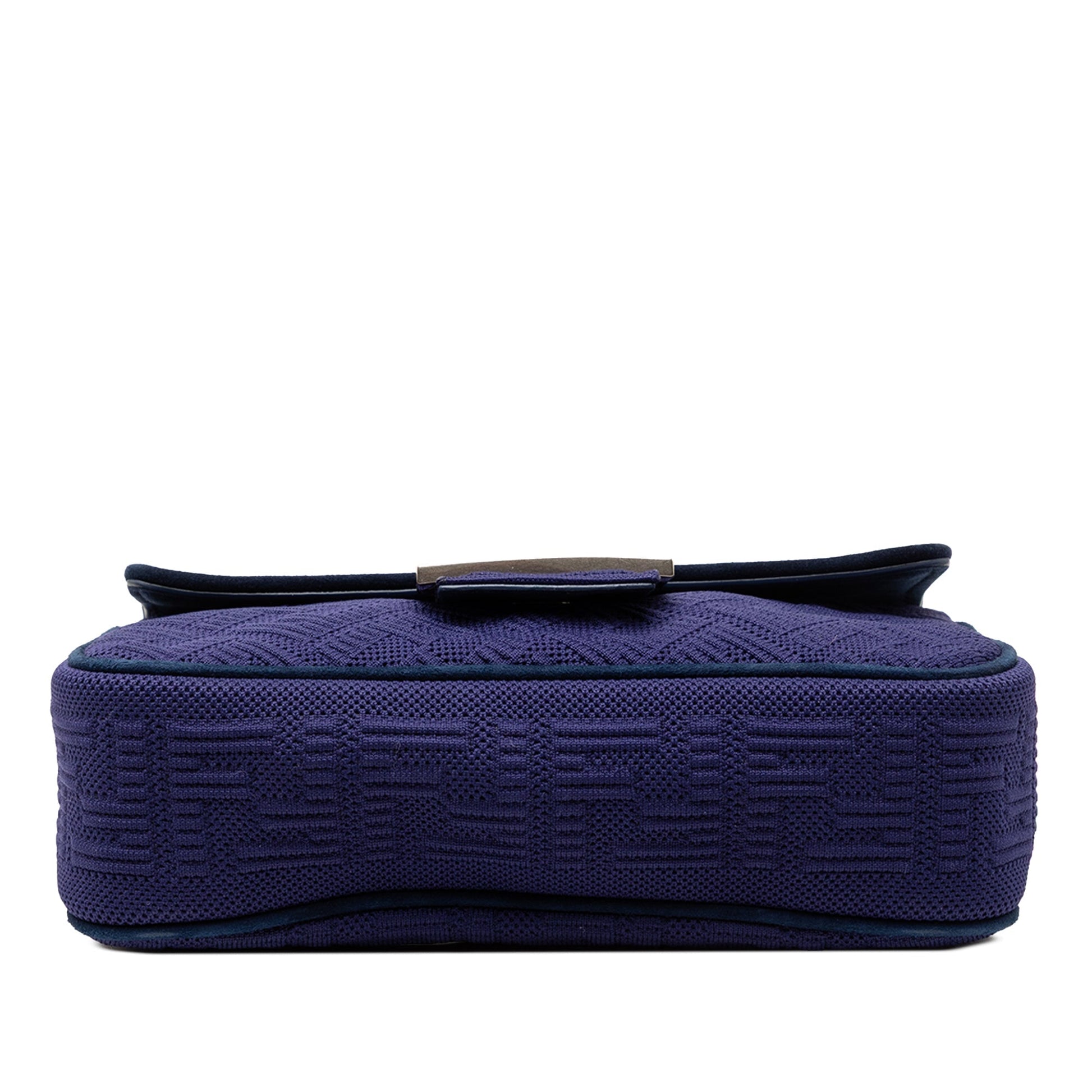 Fendi Baguette Chain Midi Tessuto Zucca in Rilievo Blu Navy – 22 cm - Etoilux