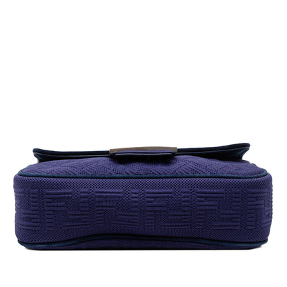 Fendi Baguette Chain Midi Tessuto Zucca in Rilievo Blu Navy – 22 cm - Etoilux