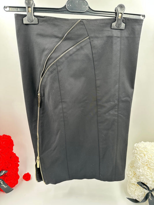 Elisabetta Franchi Gonna Midi Asimmetrica Nera con Zip Oro – Size 40 - Etoilux